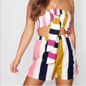 🐰Boohoo Candy Striped Tie Playsuit